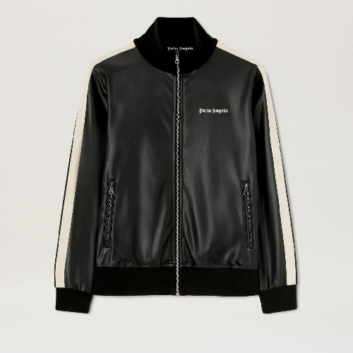 Palm Angels Black Track Jacket Leather Effect Palm Angels Black Track Jacket Leather Effect