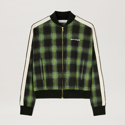 Women Green Checked Bomber Jacket Women Green Checked Bomber Jacket